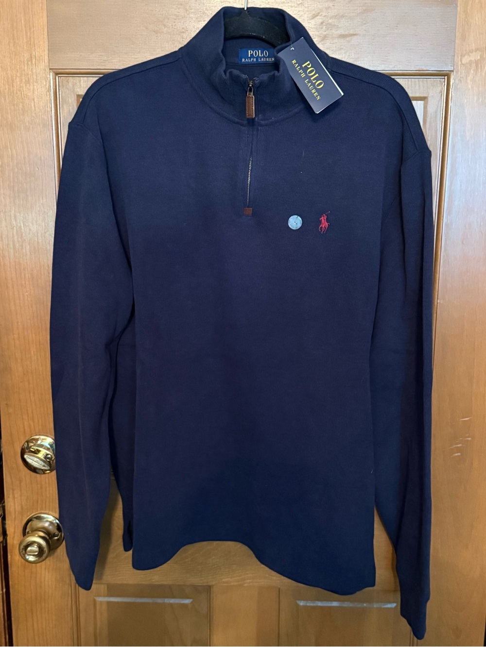 Classic Navy Quarter-Zip Pullover with Red Pony Logo